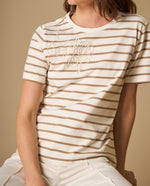 Camiseta manga corta con rayas y bordado frontal para mujer - Crudo 34_101H001_CRU111001_3