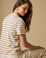 Camiseta manga corta con rayas y bordado frontal para mujer - Crudo 34_101H001_CRU111001_5