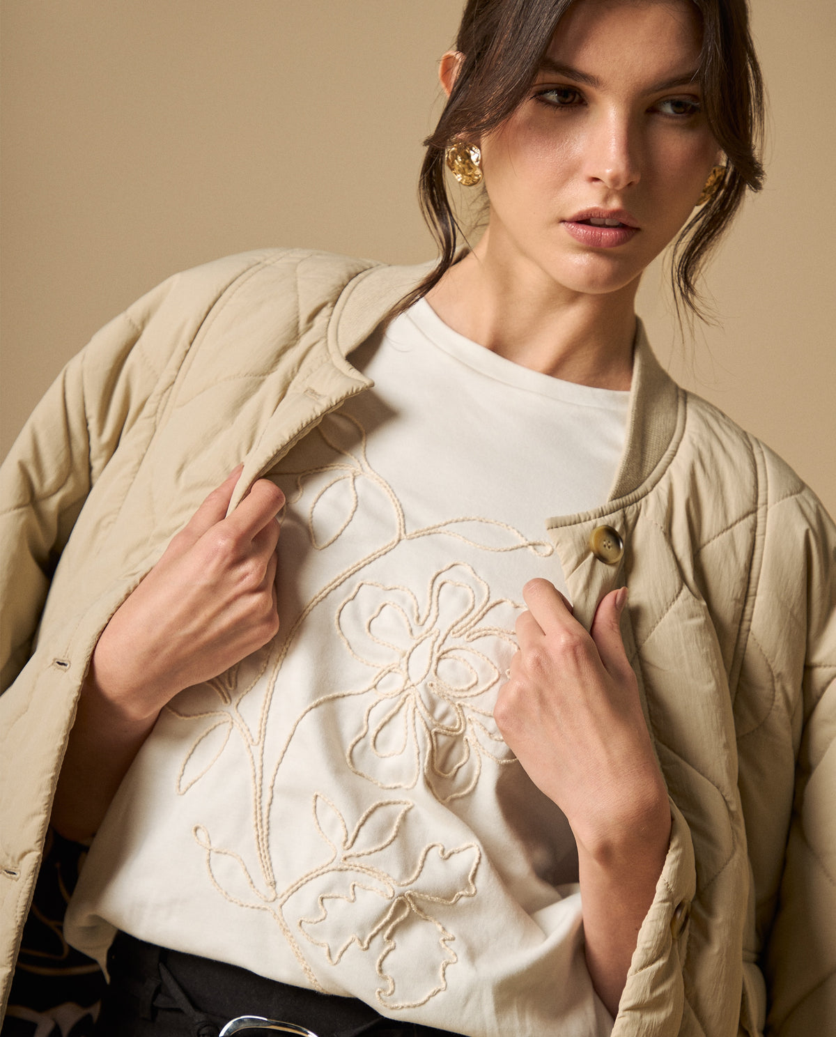 Camiseta manga corta con bordados florales para mujer - Blanco 34_101H002_BLA114202_0