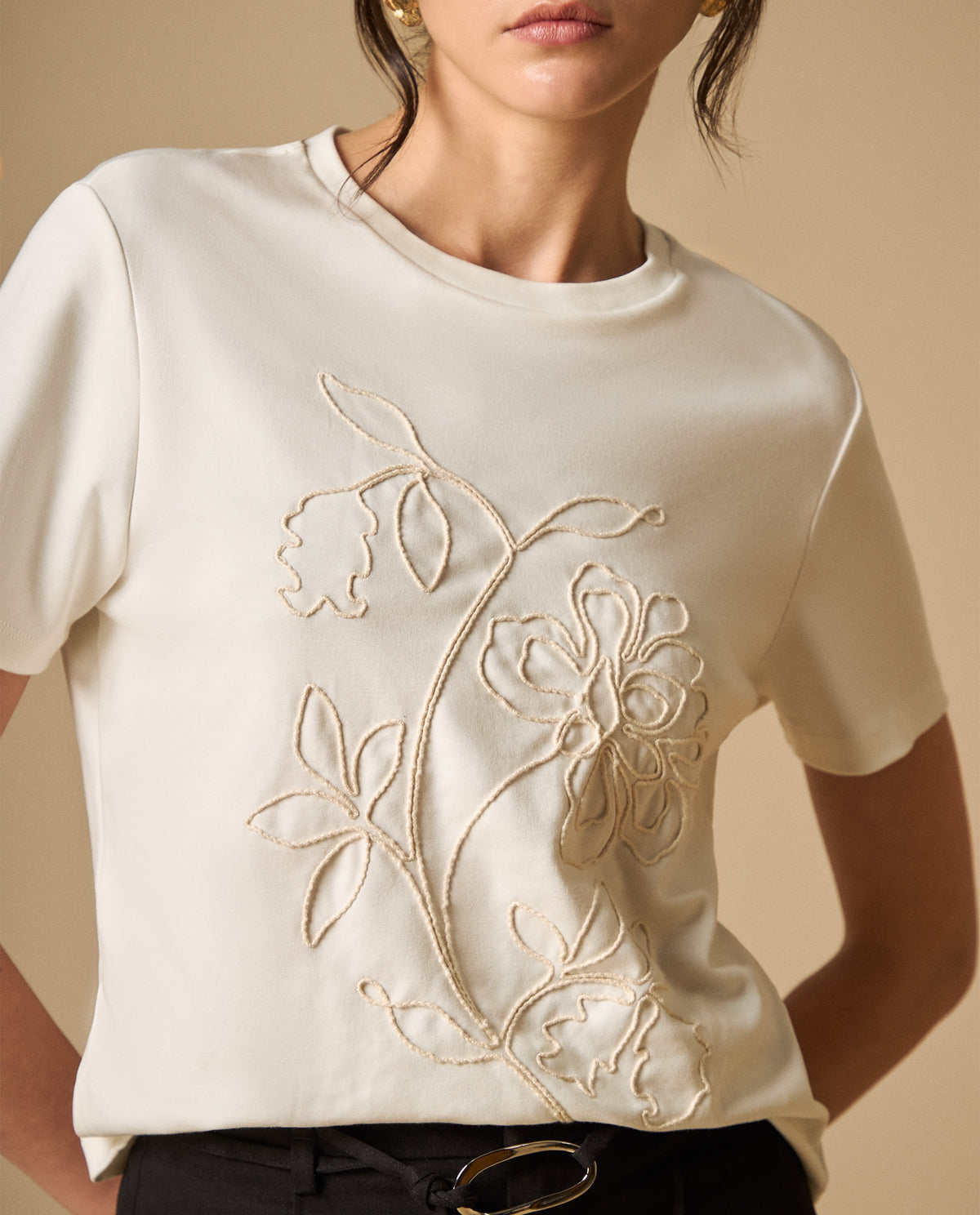 Camiseta manga corta con bordados florales para mujer - Blanco 34_101H002_BLA114202_3