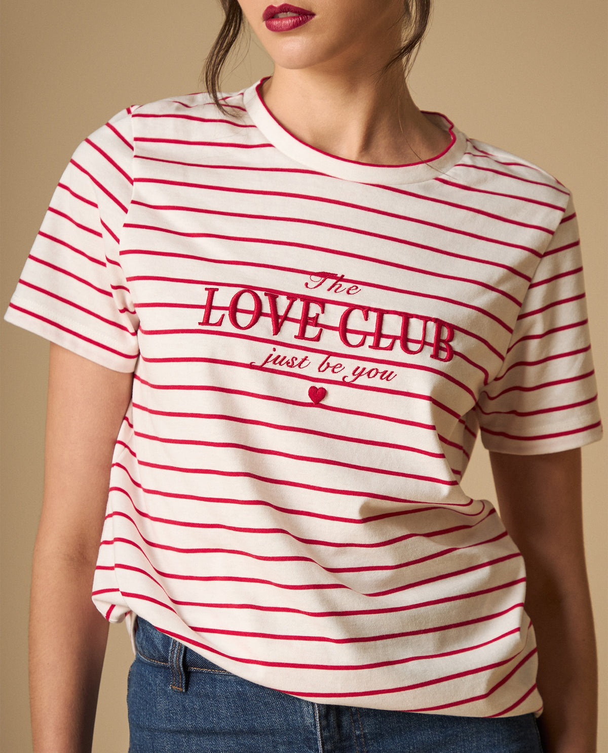 Camiseta rayas con estampado de corazones para mujer - Crudo 34_101H008_CRU110602_0
