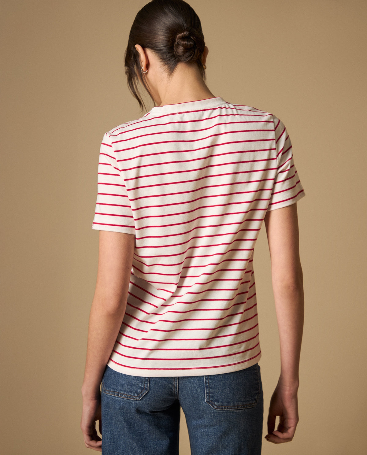 Camiseta rayas con estampado de corazones para mujer - Crudo 34_101H008_CRU110602_4