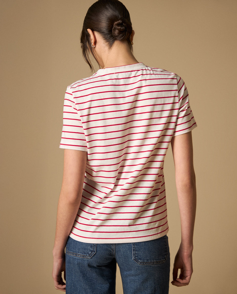Camiseta rayas con estampado de corazones para mujer - Crudo 34_101H008_CRU110602_4
