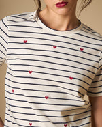 Camiseta rayas con estampado de corazones para mujer - Crudo 34_101H008_CRU110604_0