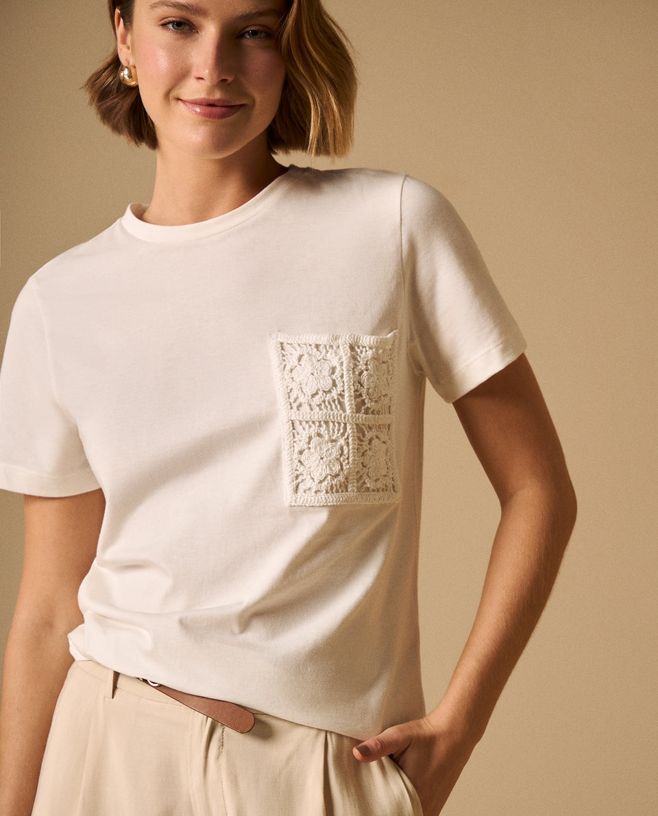 Camiseta con Bordado en Encaje - Blanco 34_109G010_BLA110601_3