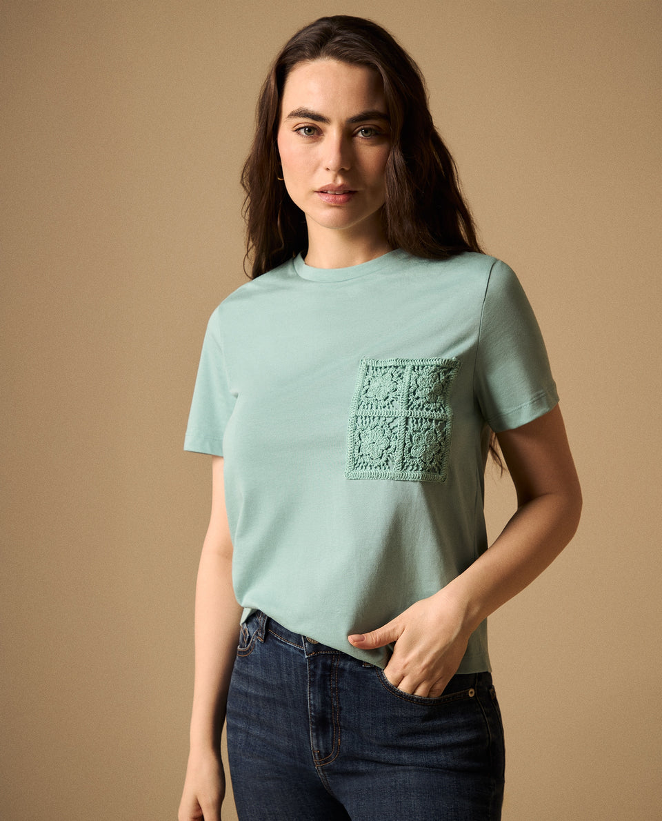 Camiseta con Bordado en Encaje - Verde 34_109G010_VER165815_3