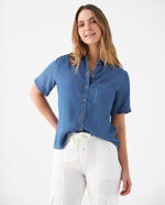 Camisa con bolsillos de parche para mujer - Azul 34_1100909_AZU174027_0