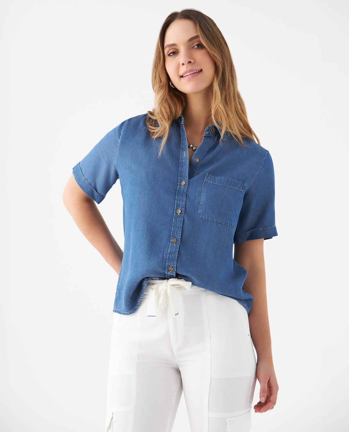 Camisa con bolsillos de parche para mujer - Azul 34_1100909_AZU174027_0