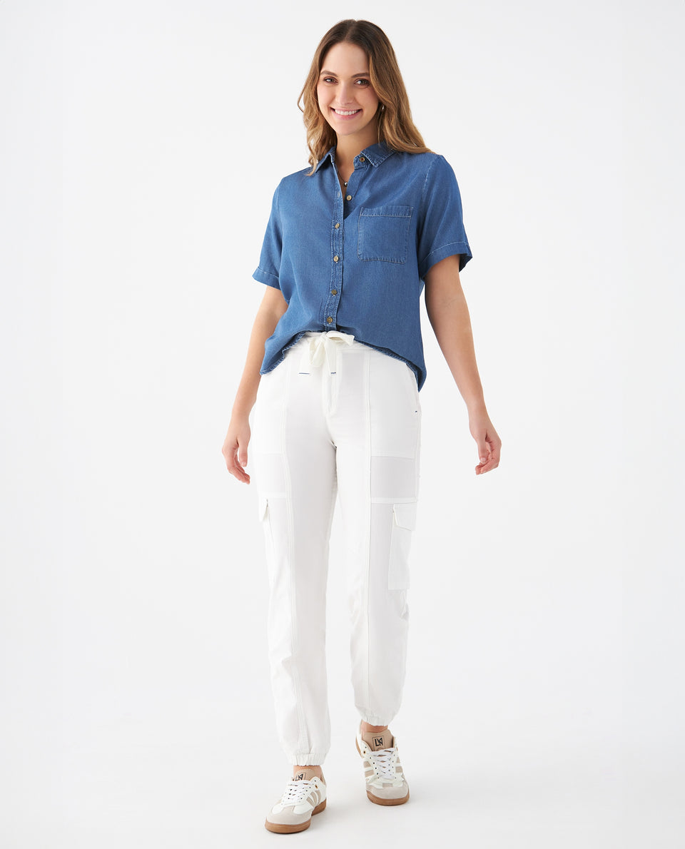 Camisa con bolsillos de parche para mujer - Azul 34_1100909_AZU174027_5