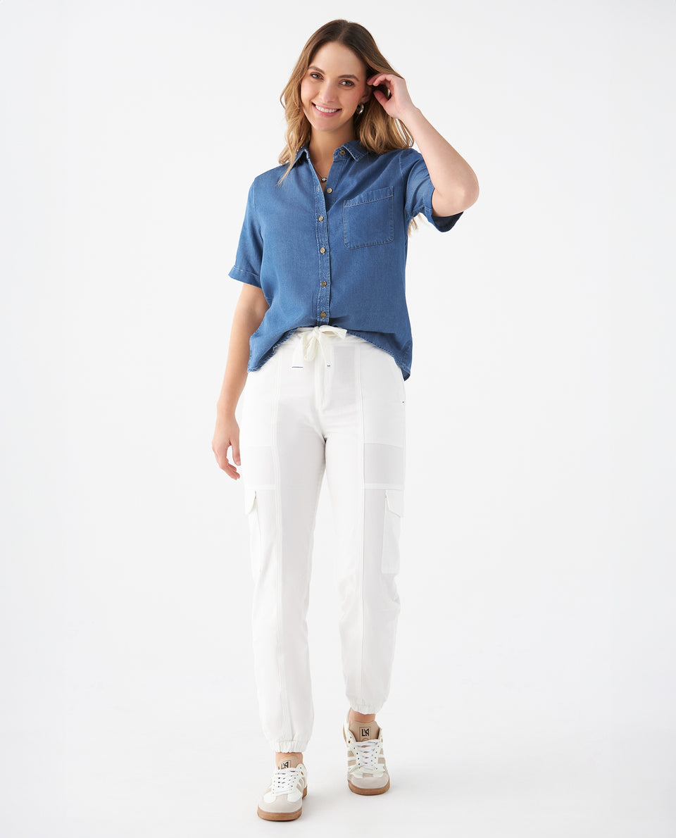 Camisa con bolsillos de parche para mujer - Azul 34_1100909_AZU174027_6