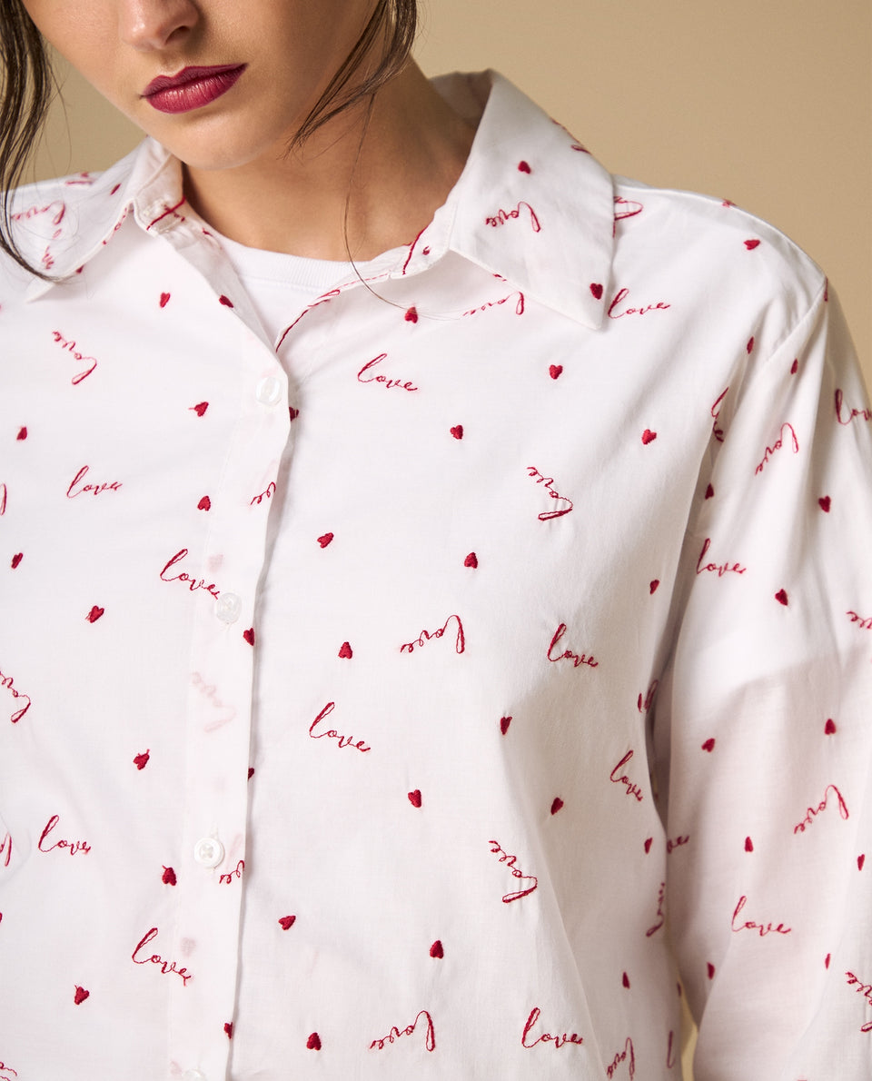 Camisa manga larga con estampado de amor para mujer - Blanco 34_111H000_BLA110601_3