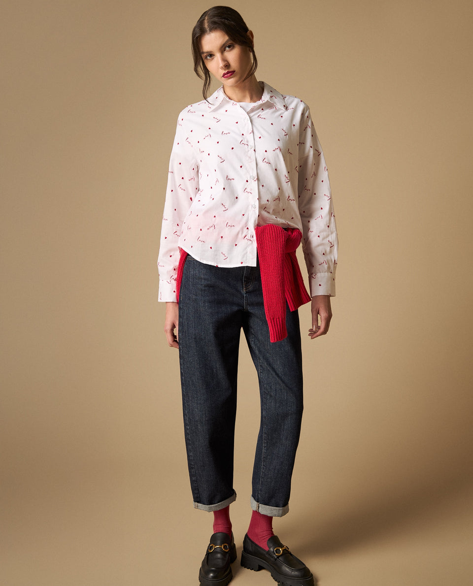 Camisa manga larga con estampado de amor para mujer - Blanco 34_111H000_BLA110601_5