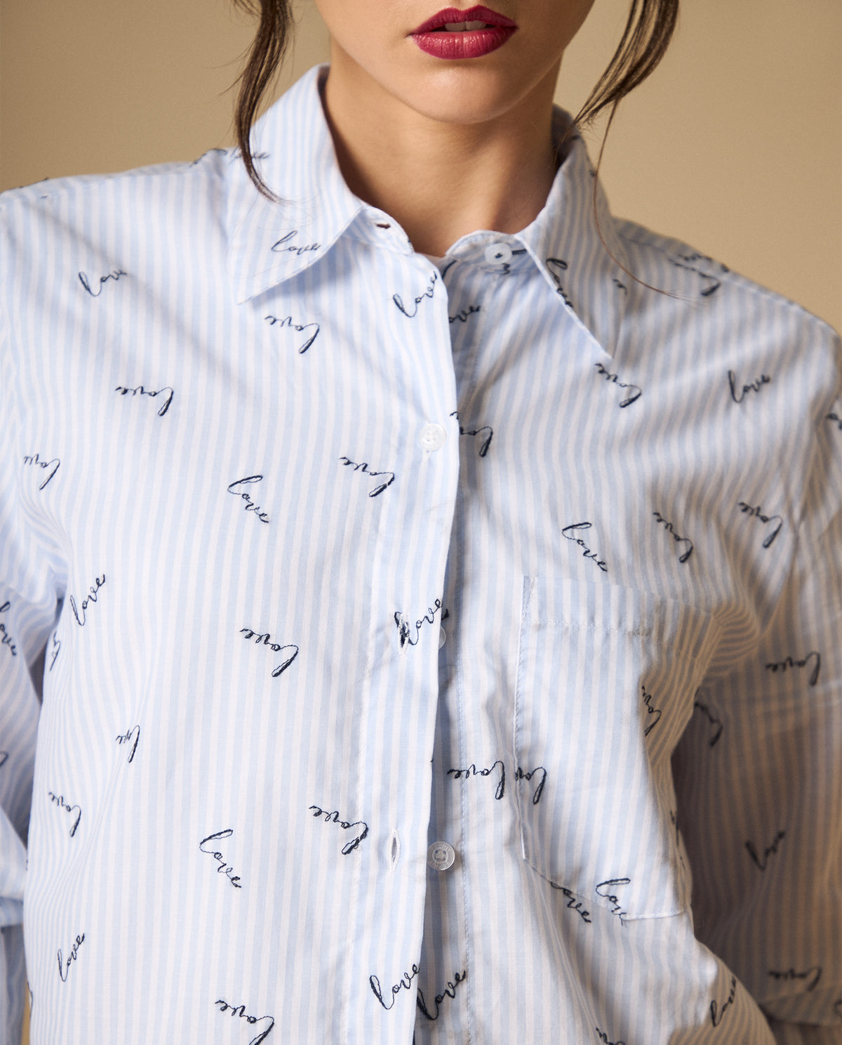 Camisa estampado texto cursivo manga larga para mujer - Azul 34_111H001_AZU134304_3