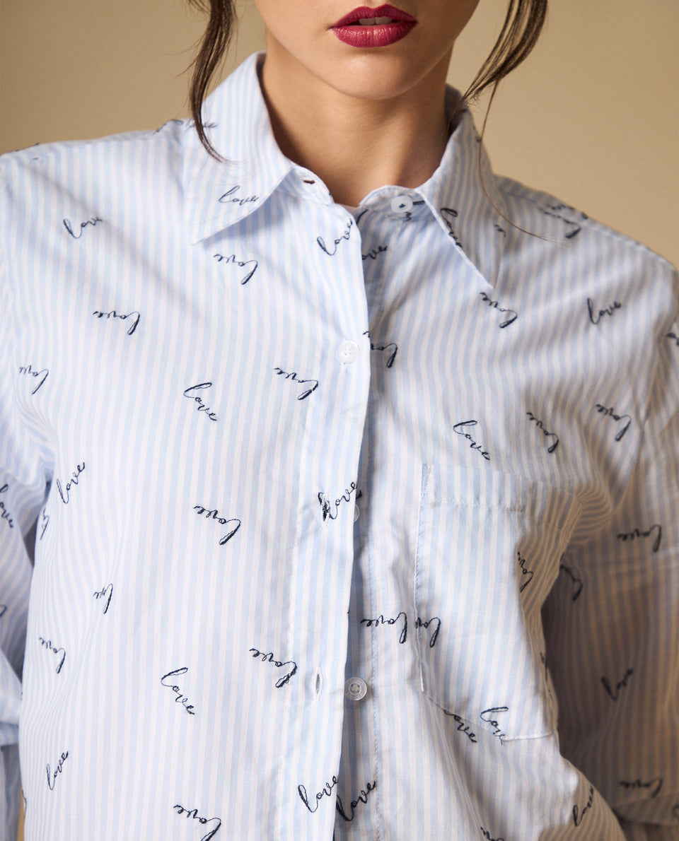Camisa estampado texto cursivo manga larga para mujer - Azul 34_111H001_AZU134304_3