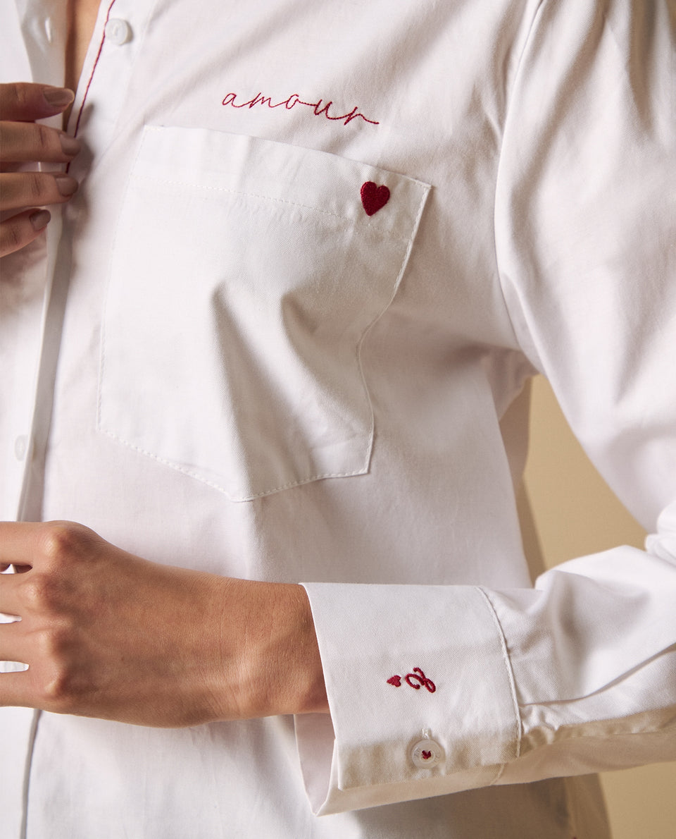 Camisa clásica con bordados tipográficos para mujer - Blanco 34_111H003_BLA110601_3