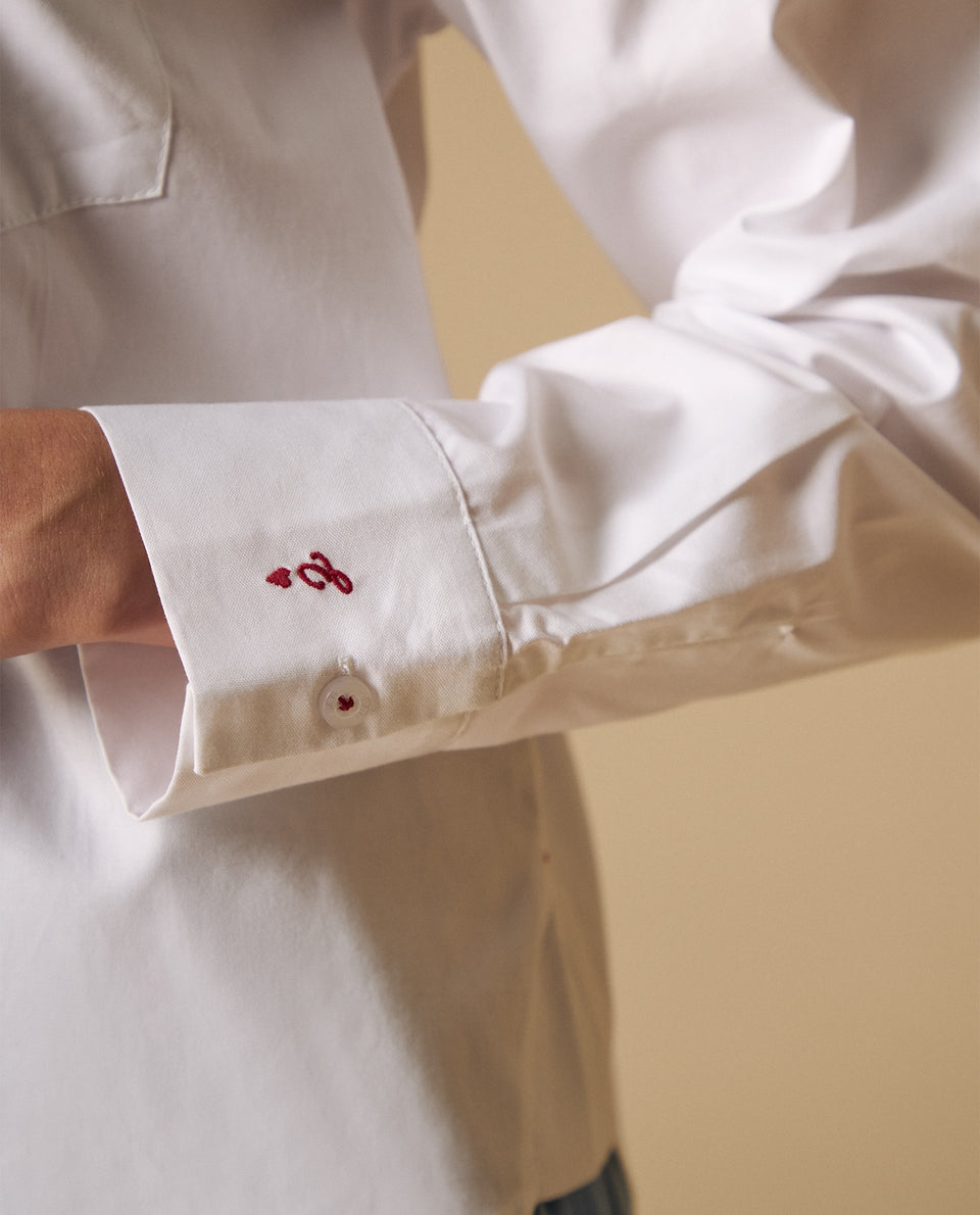 Camisa clásica con bordados tipográficos para mujer - Blanco 34_111H003_BLA110601_4