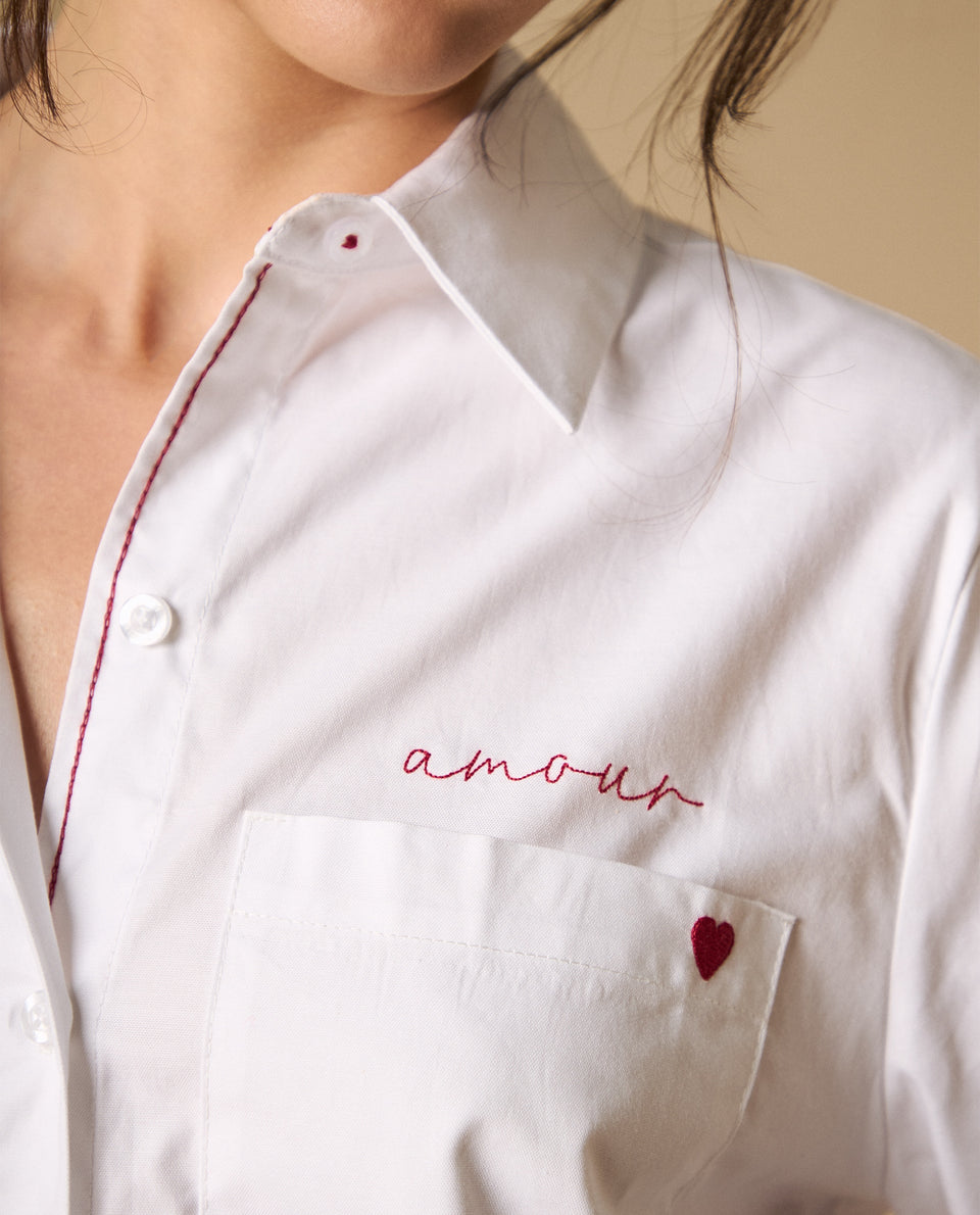 Camisa clásica con bordados tipográficos para mujer - Blanco 34_111H003_BLA110601_5