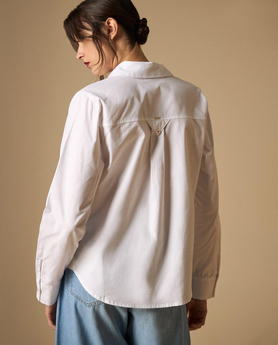 Camisa clásica con bordados tipográficos para mujer - Blanco 34_111H003_BLA110601_6