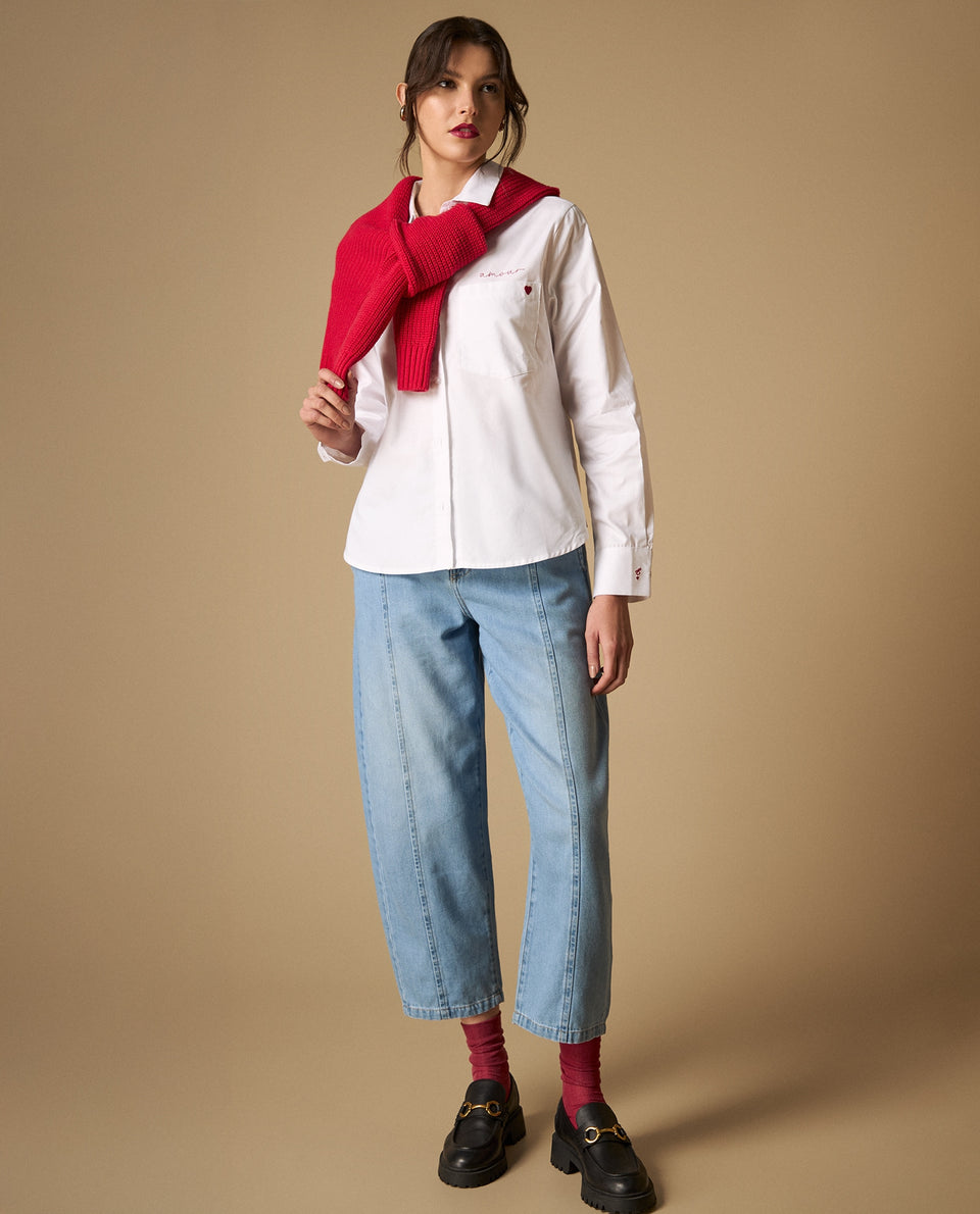 Camisa clásica con bordados tipográficos para mujer - Blanco 34_111H003_BLA110601_7