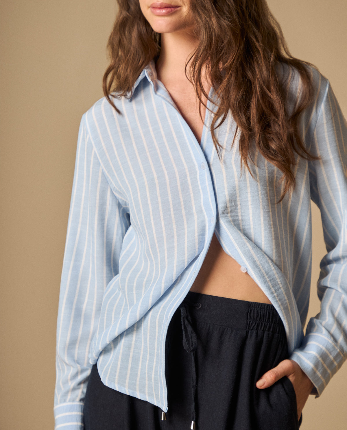 Camisa manga larga con rayas verticales para mujer - Azul 34_111H005_AZU144115_3