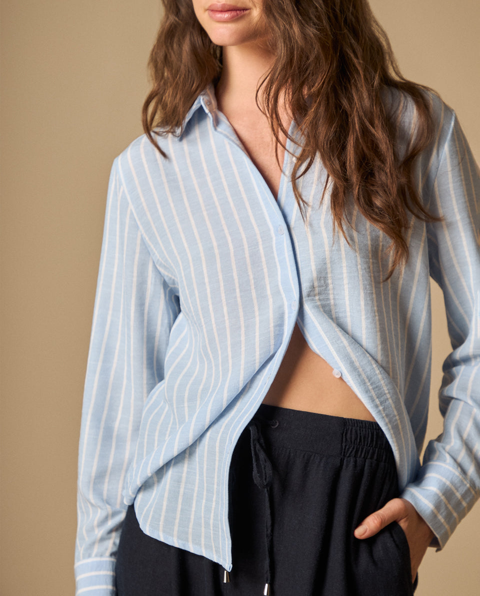 Camisa manga larga con rayas verticales para mujer - Azul 34_111H005_AZU144115_3