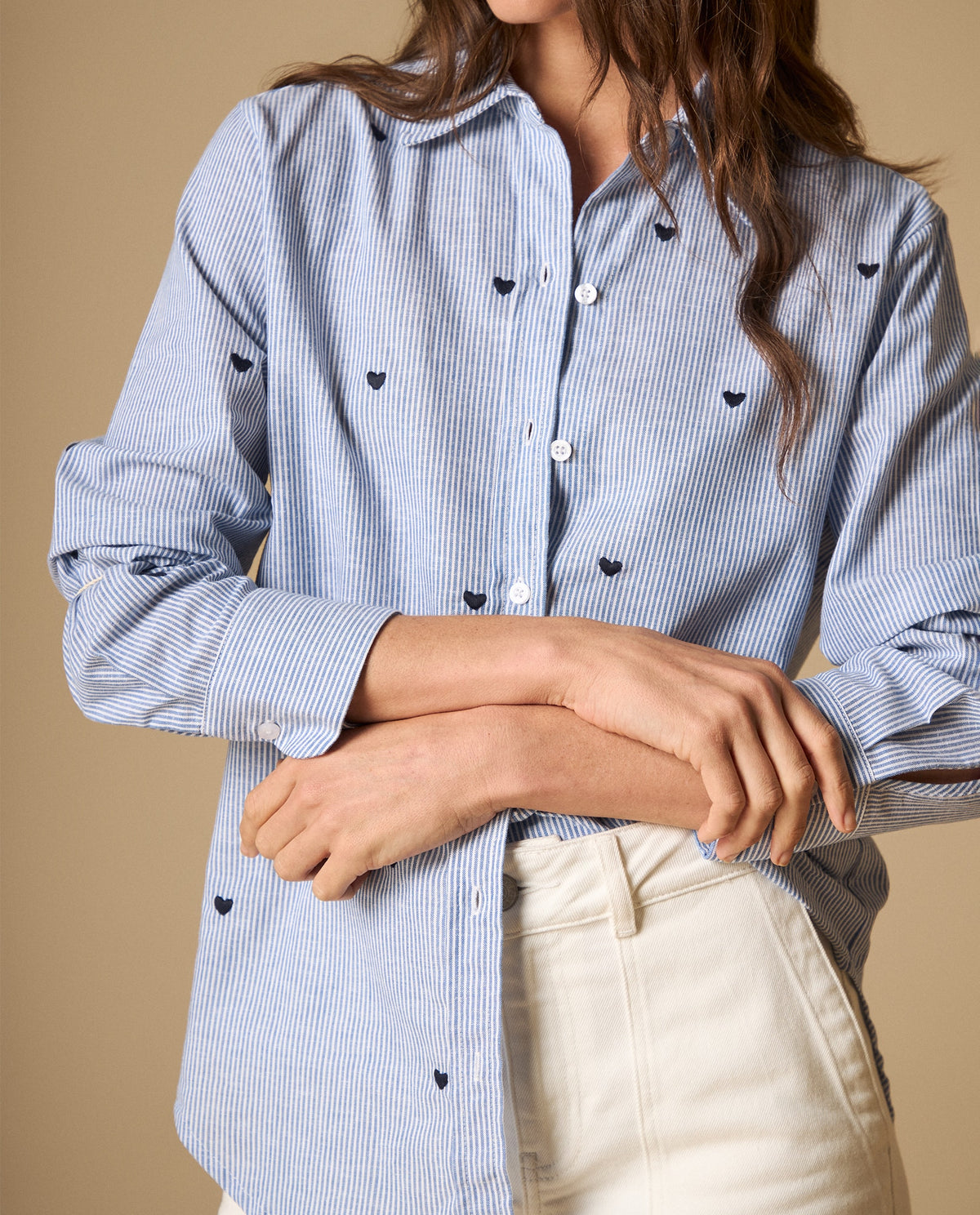 Camisa rayas con estampado de corazones para mujer - Azul 34_111H009_AZU144516_3