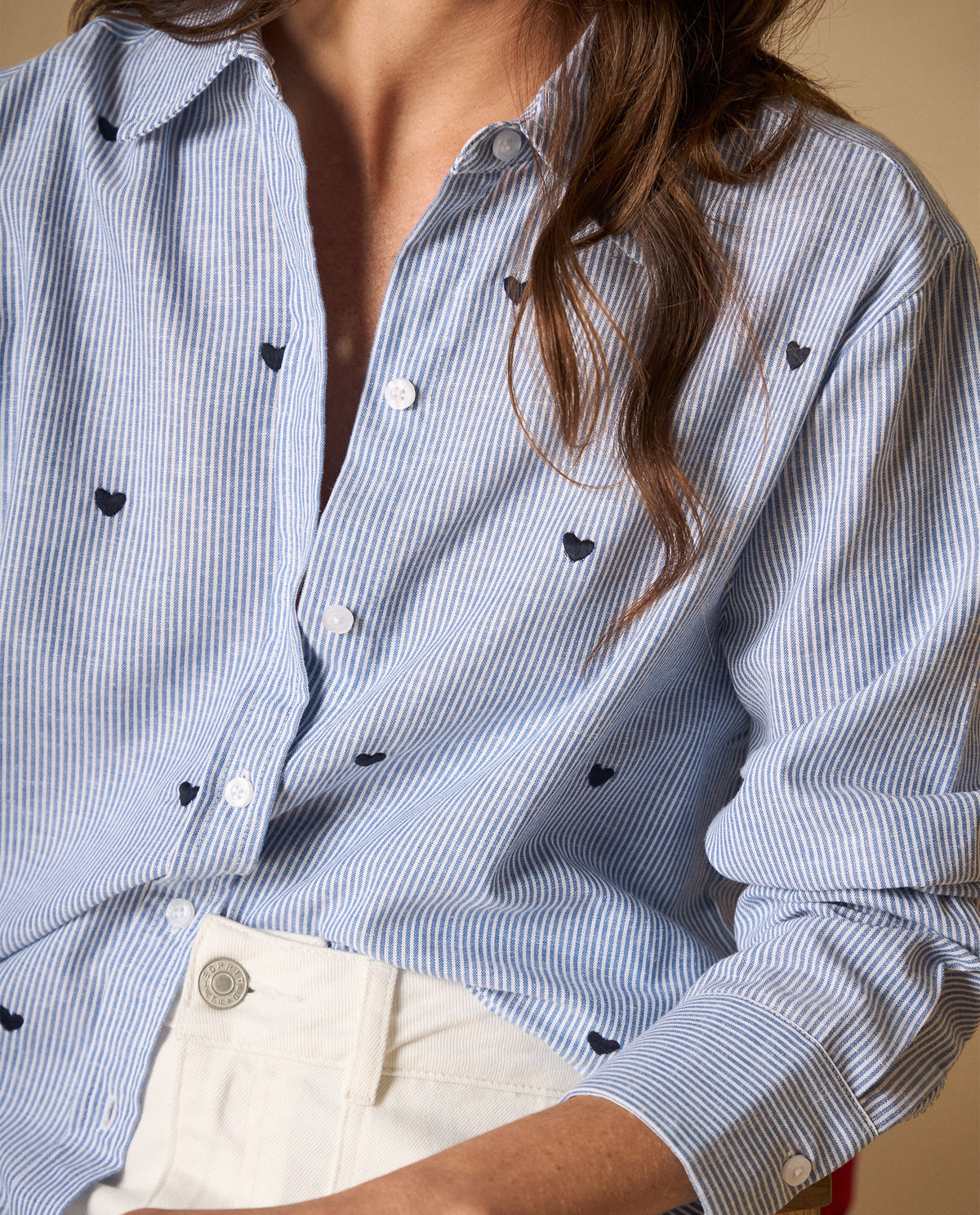 Camisa rayas con estampado de corazones para mujer - Azul 34_111H009_AZU144516_4