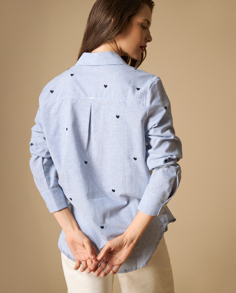 Camisa rayas con estampado de corazones para mujer - Azul 34_111H009_AZU144516_5