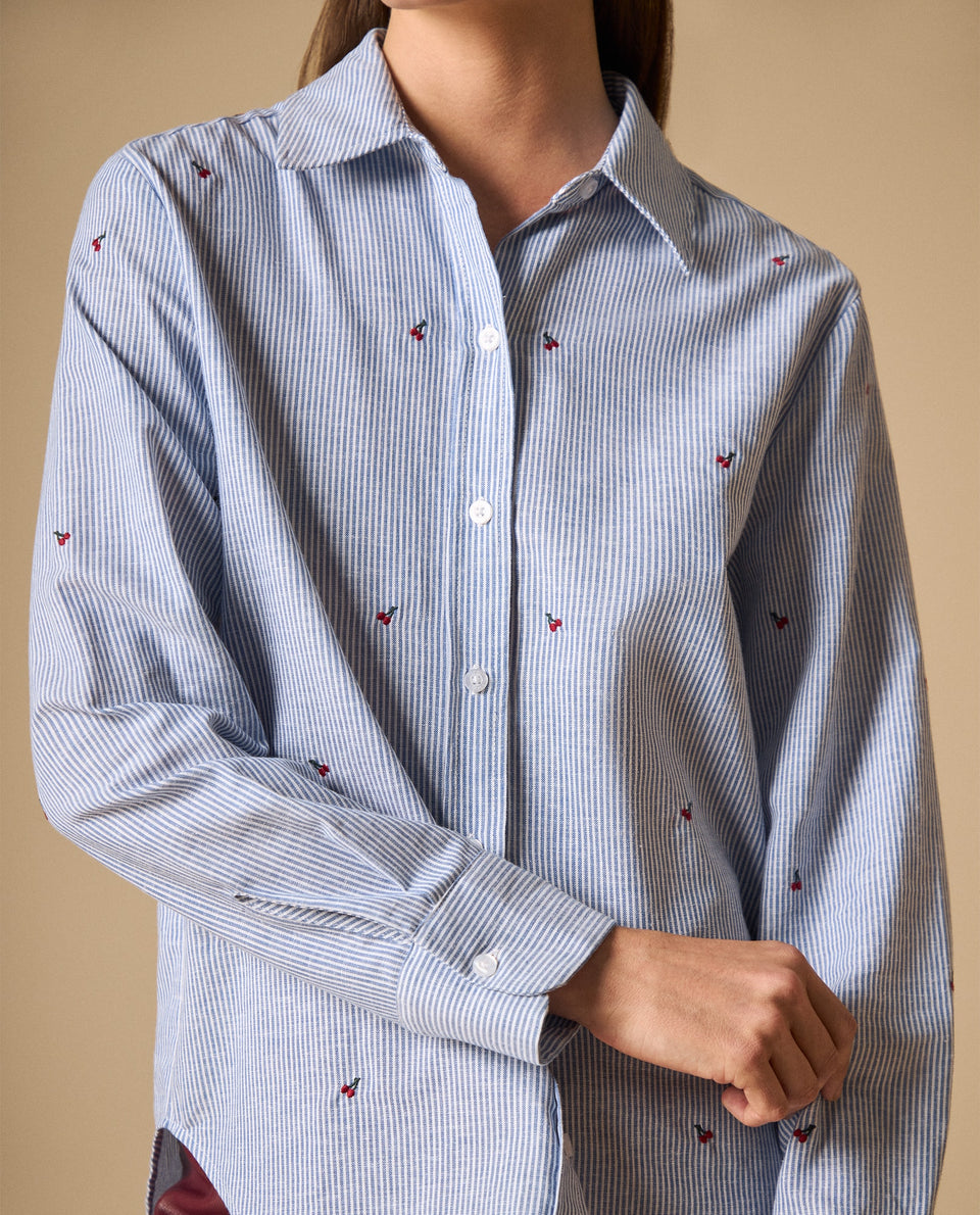 Camisa rayas con bordados pequeños para mujer - Azul 34_111H010_AZU144516_3