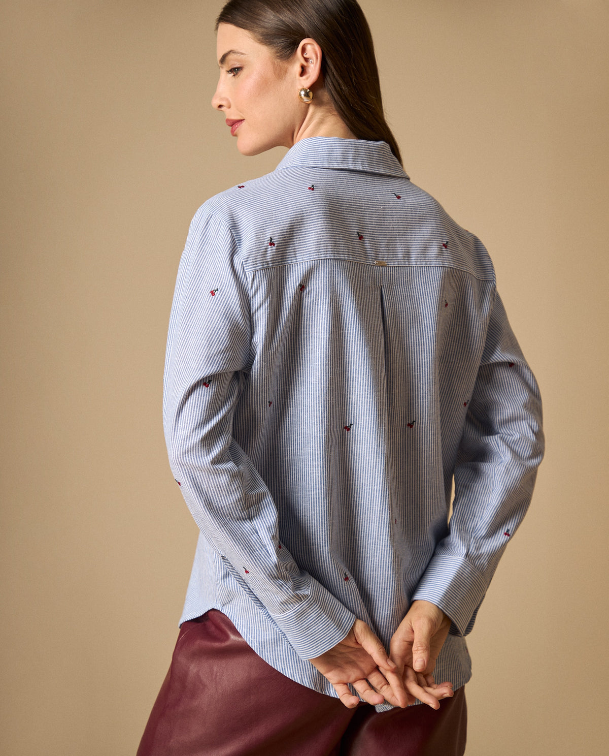 Camisa rayas con bordados pequeños para mujer - Azul 34_111H010_AZU144516_4