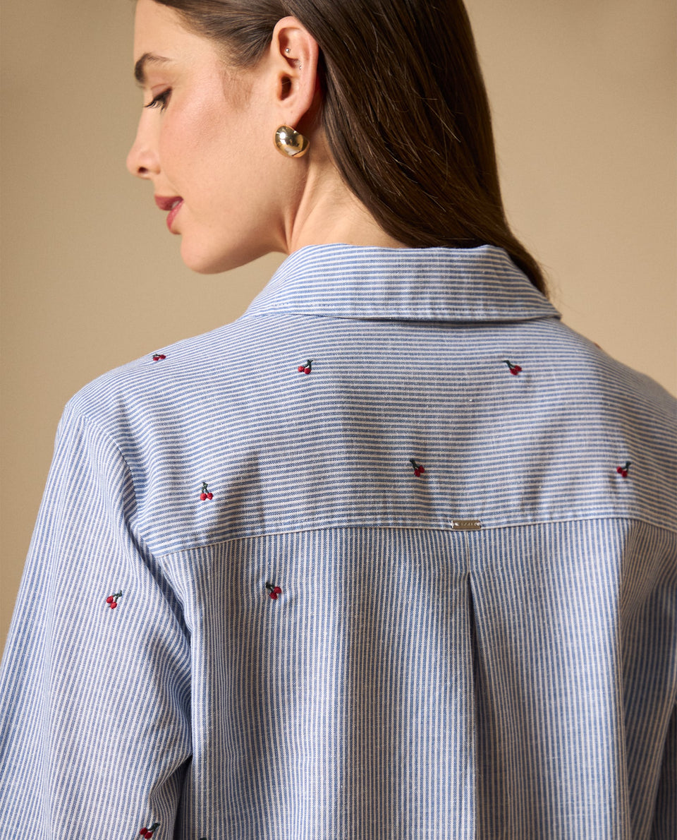 Camisa rayas con bordados pequeños para mujer - Azul 34_111H010_AZU144516_5