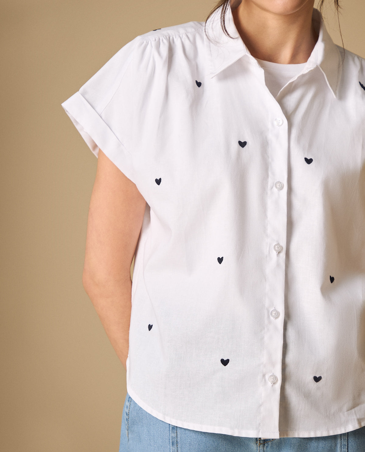 Camisa manga larga con estampado de corazones para mujer - Blanco 34_111H012_BLA110601_3