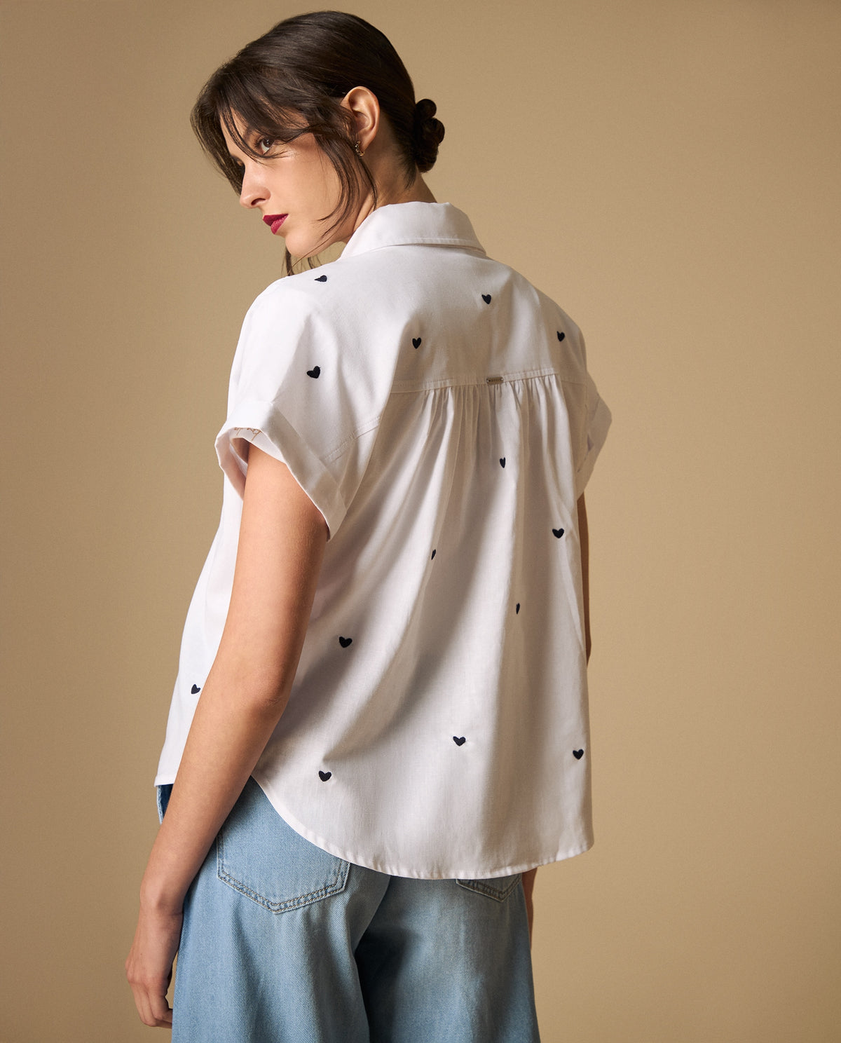 Camisa manga larga con estampado de corazones para mujer - Blanco 34_111H012_BLA110601_4