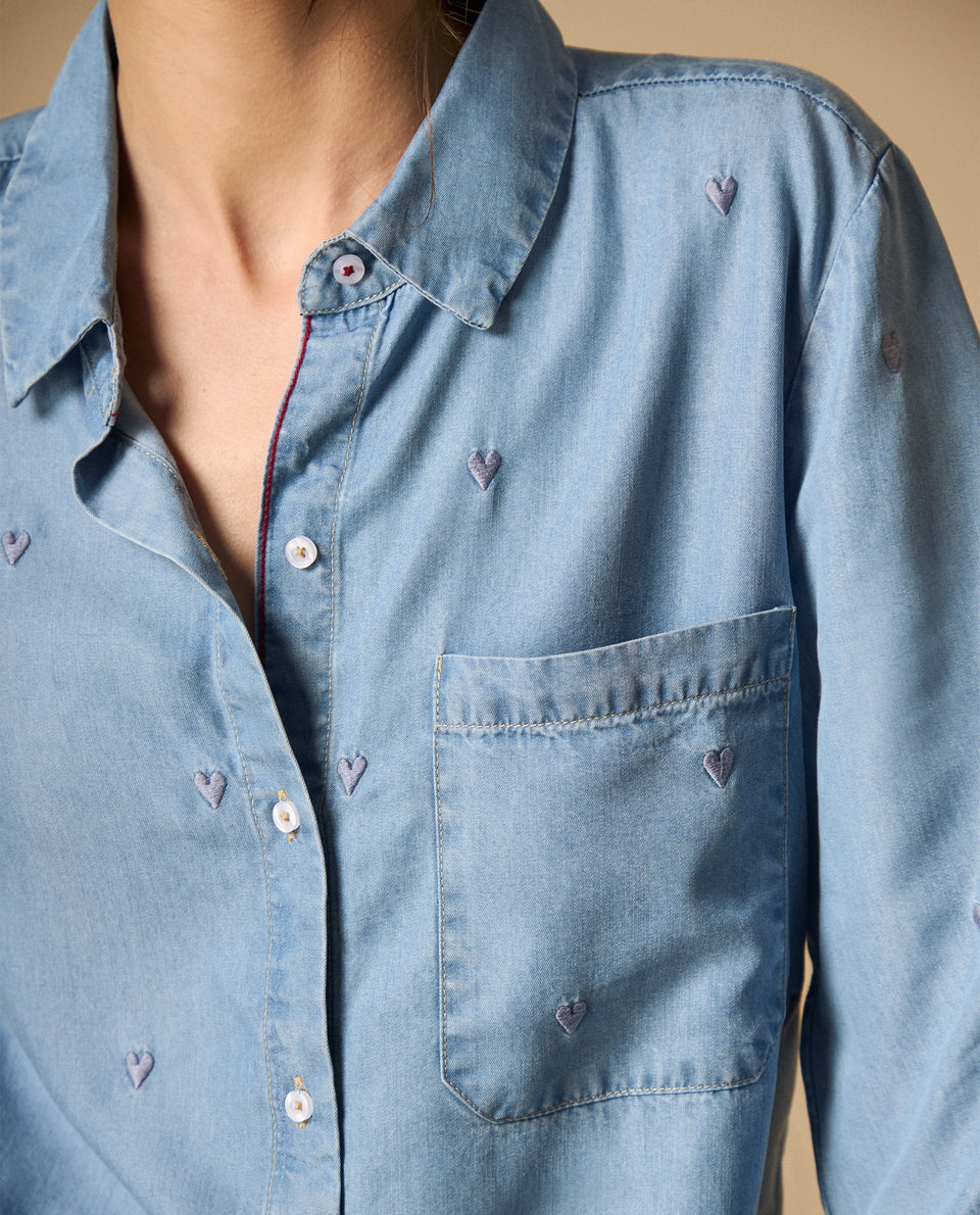 Camisa manga larga con estampado de puntos para mujer - Azul 34_111H014_AZU134110_3