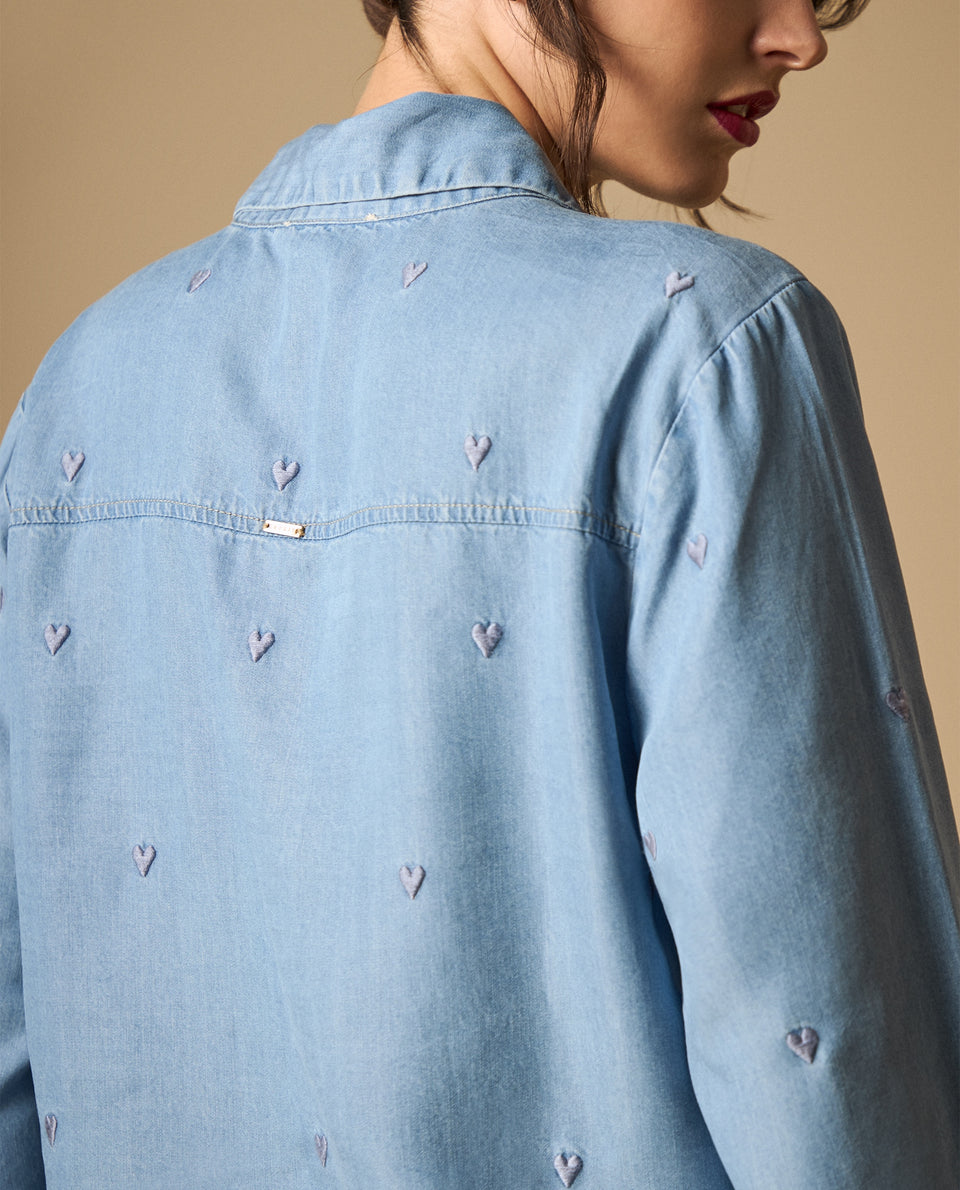 Camisa manga larga con estampado de puntos para mujer - Azul 34_111H014_AZU134110_5