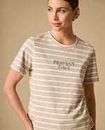 Camiseta manga corta con rayas y mensaje bordado para mujer - Beige 34_401H007_BEI151114_0
