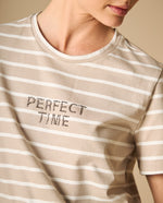 Camiseta manga corta con rayas y mensaje bordado para mujer - Beige 34_401H007_BEI151114_3