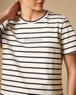 Camiseta manga corta con rayas y mensaje bordado para mujer - Crudo 34_401H007_CRU111001_3
