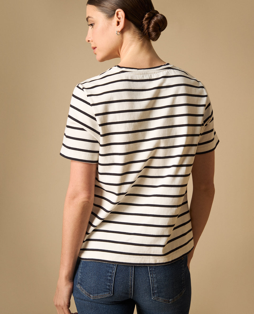 Camiseta manga corta con rayas y mensaje bordado para mujer - Crudo 34_401H007_CRU111001_5