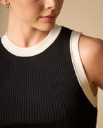 Camiseta sin mangas acanalada con ribetes contrastantes para mujer - Negro 34_401H200_NEG194218_3