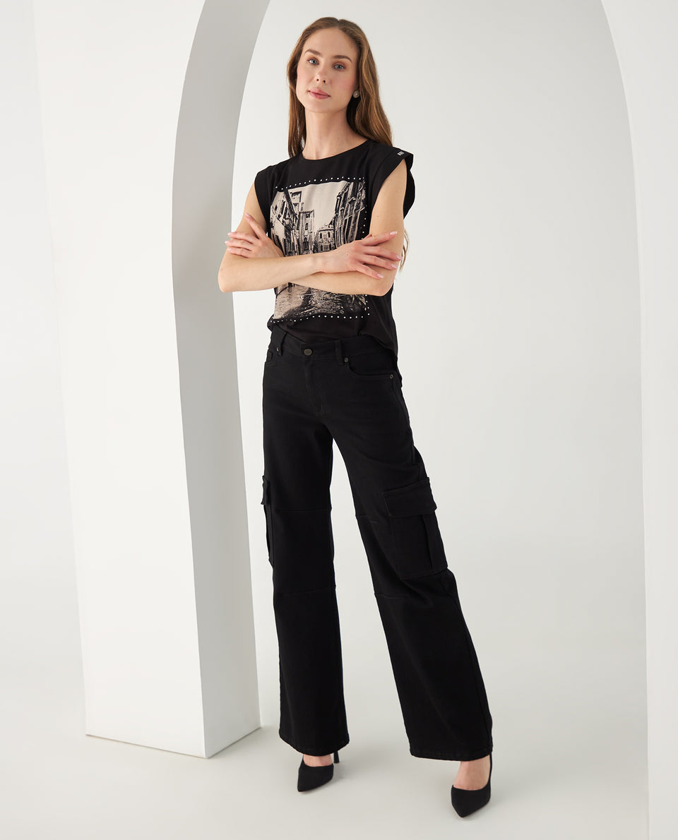 Camiseta estampada en frente para mujer - Negro 34_402F002_NEG190303_6