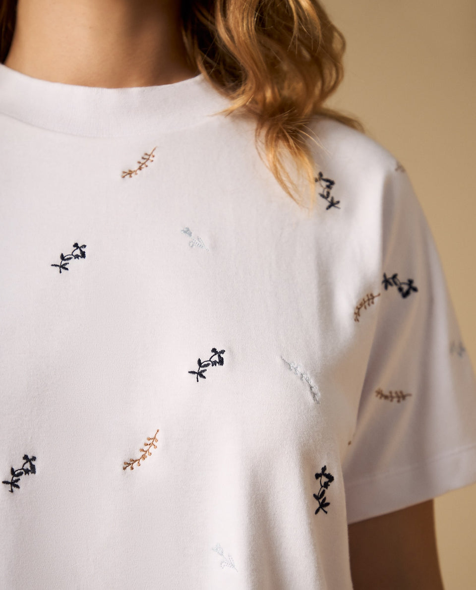 Prueba - Camiseta manga corta con bordado floral - Blanco