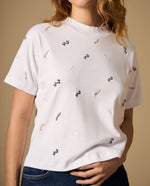 Prueba - Camiseta manga corta con bordado floral - Blanco