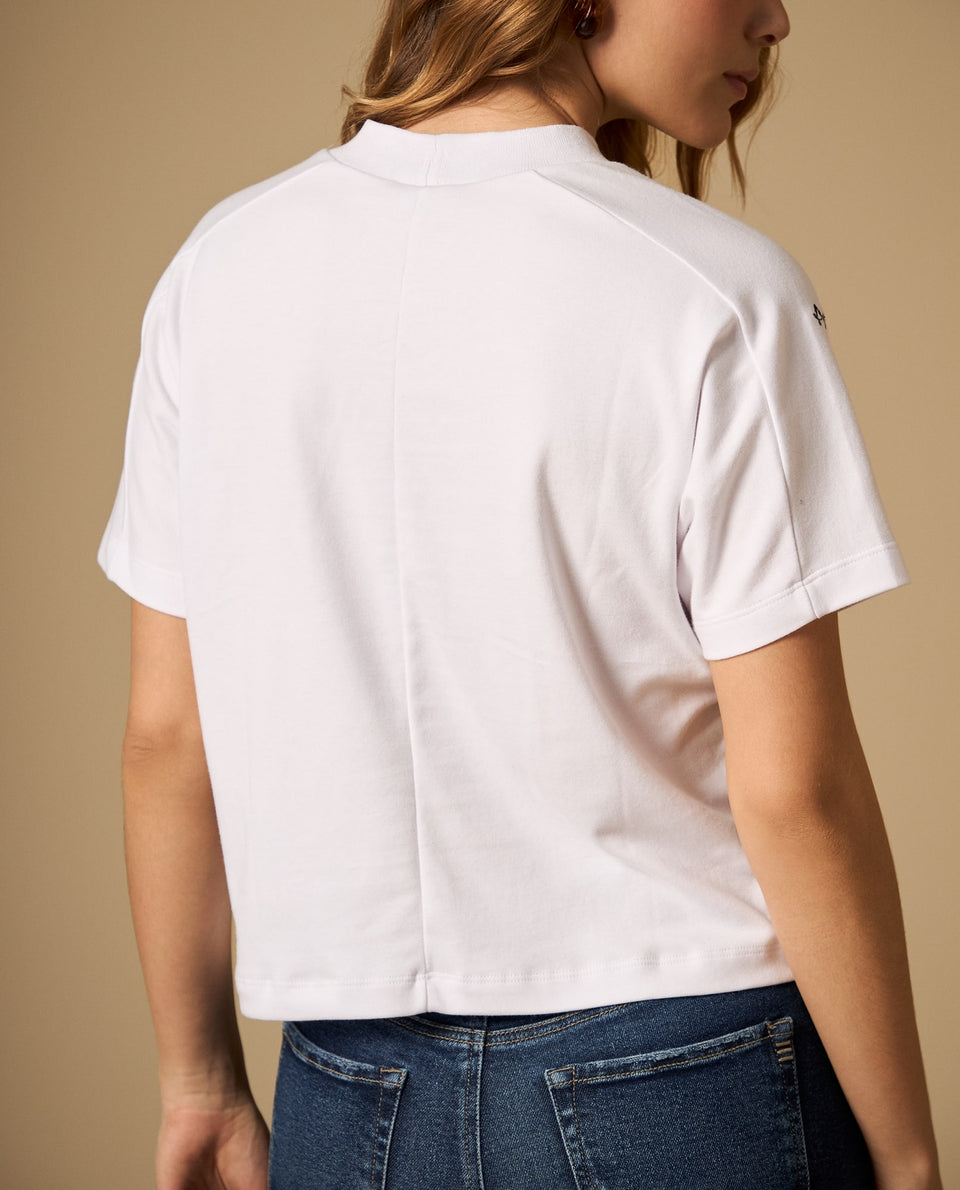 Prueba - Camiseta manga corta con bordado floral - Blanco