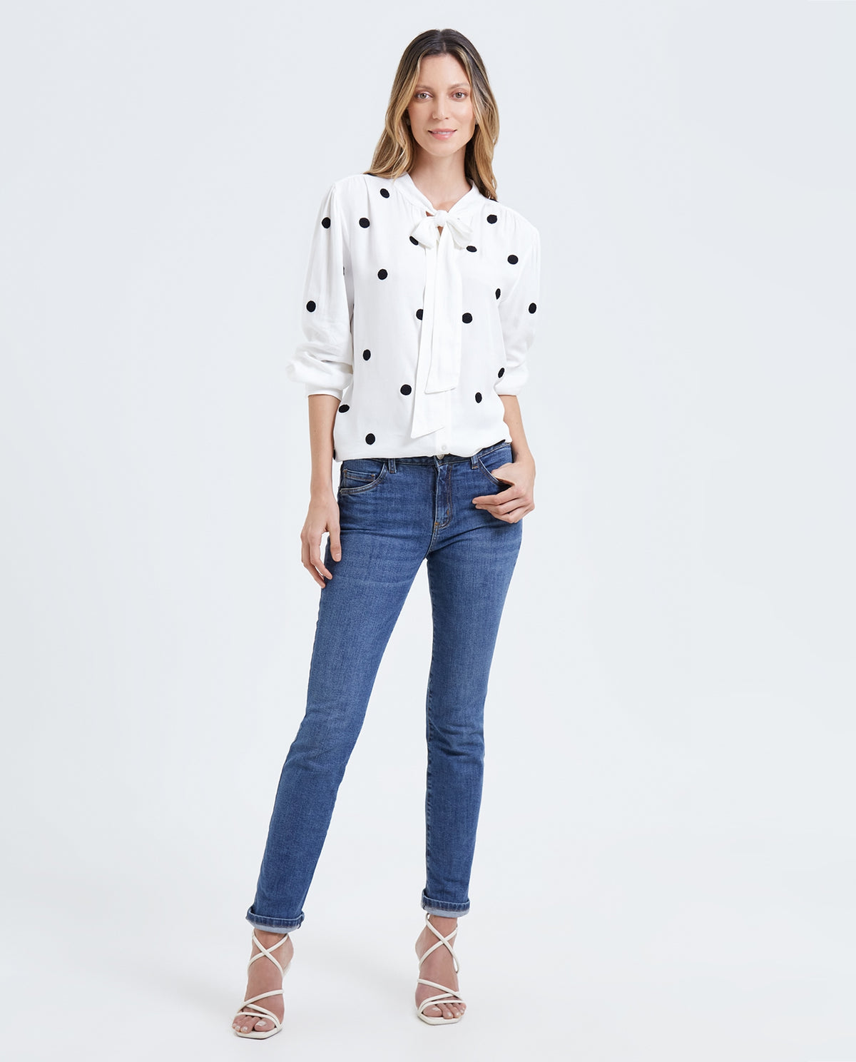 Camisa con bordado de puntos para mujer - Blanco 34_411F034_BLA114001_0