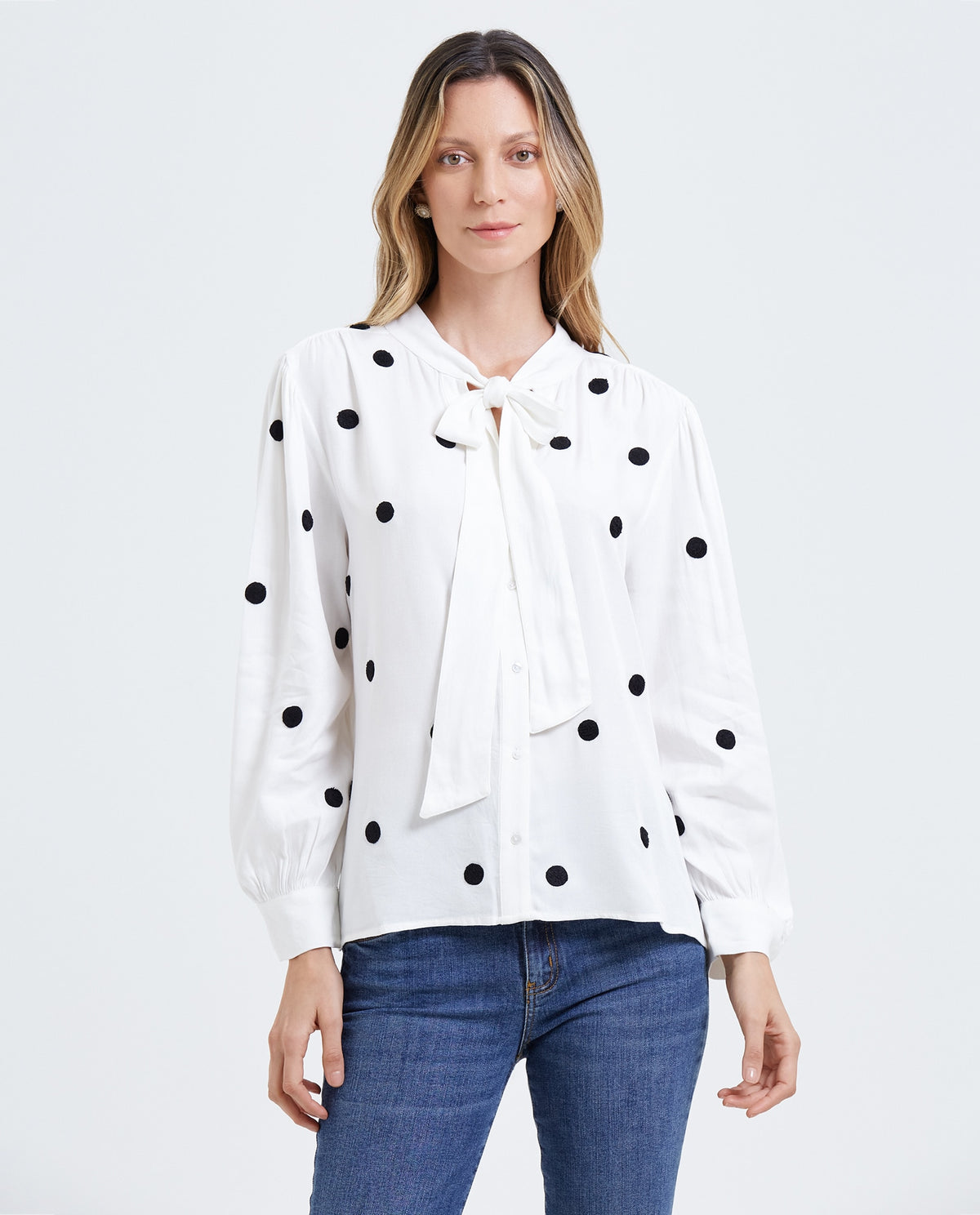 Camisa con bordado de puntos para mujer - Blanco 34_411F034_BLA114001_3