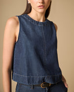 Camisa sin mangas con costura decorativa central para mujer - Azul 34_411H002_AZU193933_0