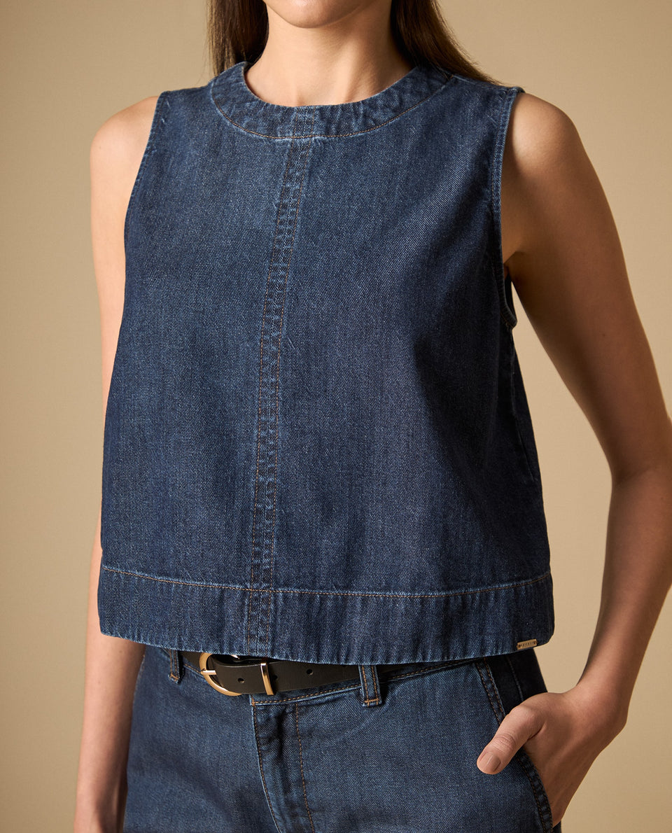 Camisa sin mangas con costura decorativa central para mujer - Azul 34_411H002_AZU193933_3