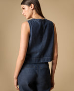 Camisa sin mangas con costura decorativa central para mujer - Azul 34_411H002_AZU193933_4