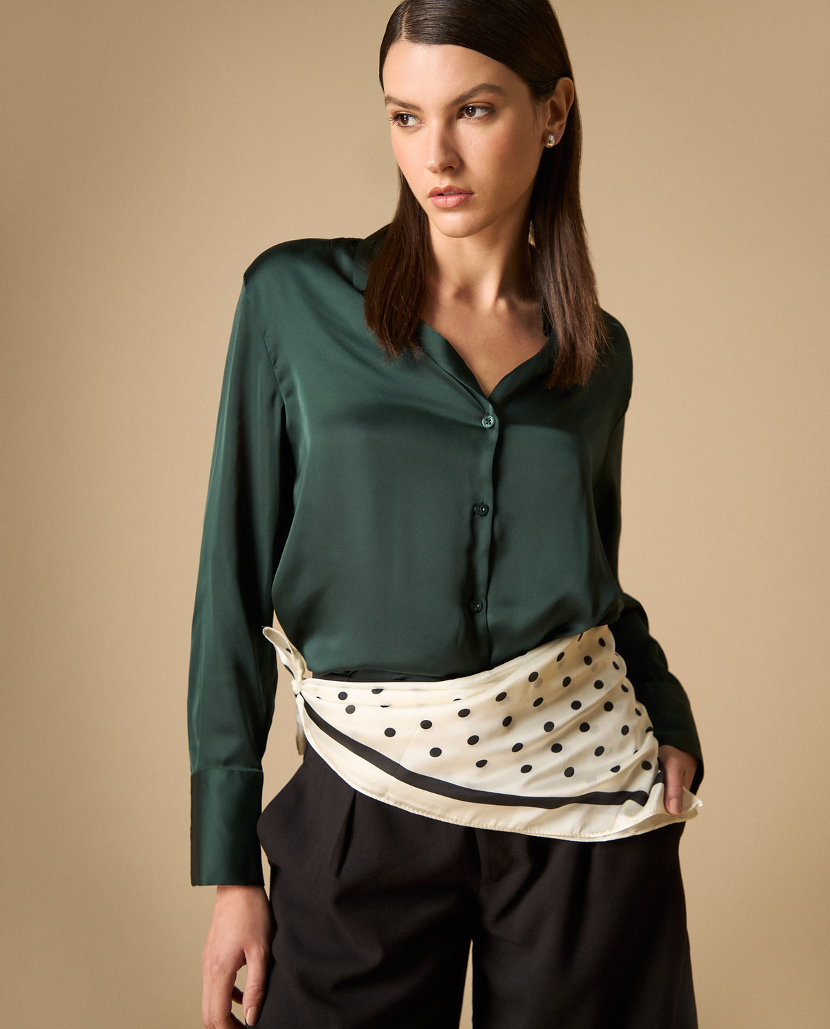 Camisa clásica manga larga con cuello tradicional para mujer - Verde 34_411H003_VER195406_0